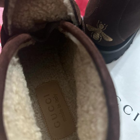 NEW GUCCI MEN'S BROWN SUEDE SHEARLING FUR HORSEBIT BOOTS/Loafer size G8/US 10 - Picture 3 of 16